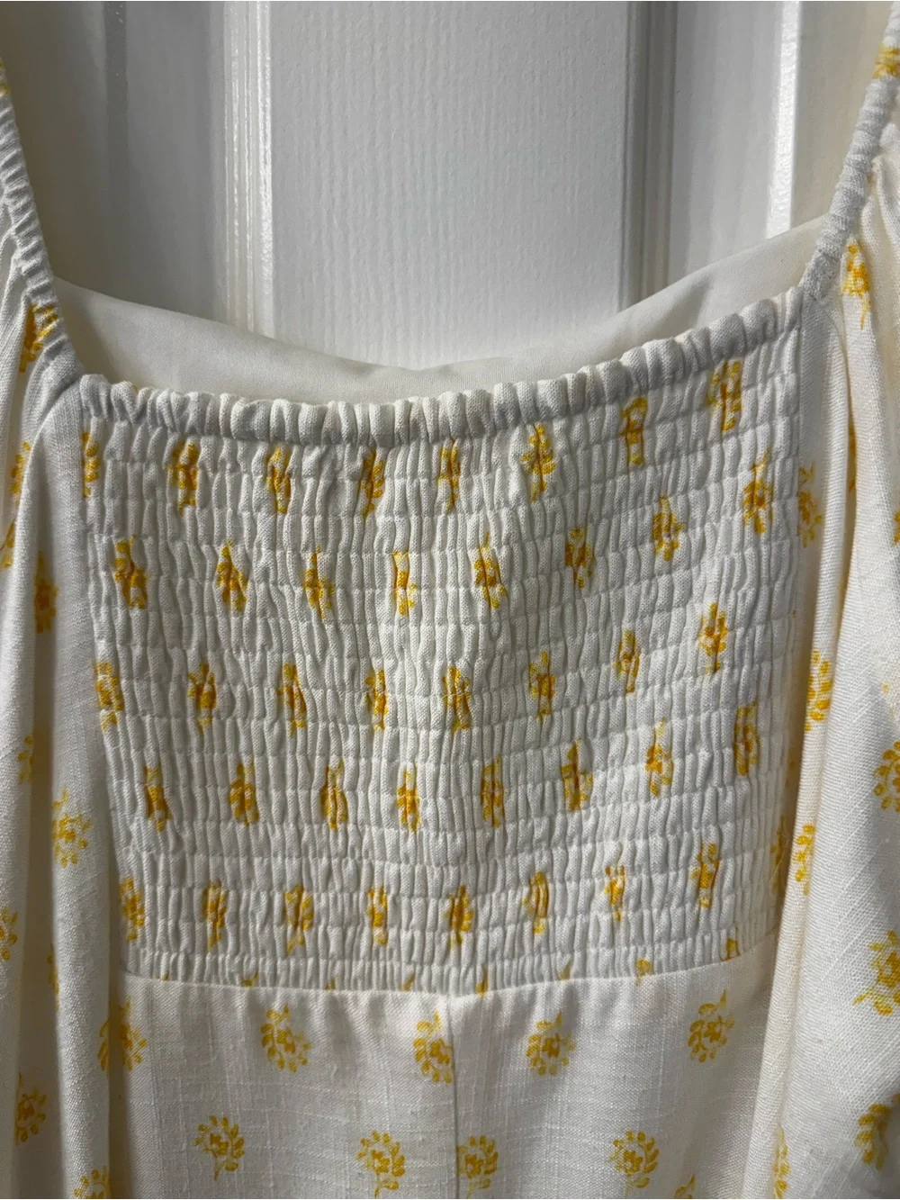 LC Lauren Conrad White Yellow Floral Puff Sleeve Square Neckline Mini Dress 2XL